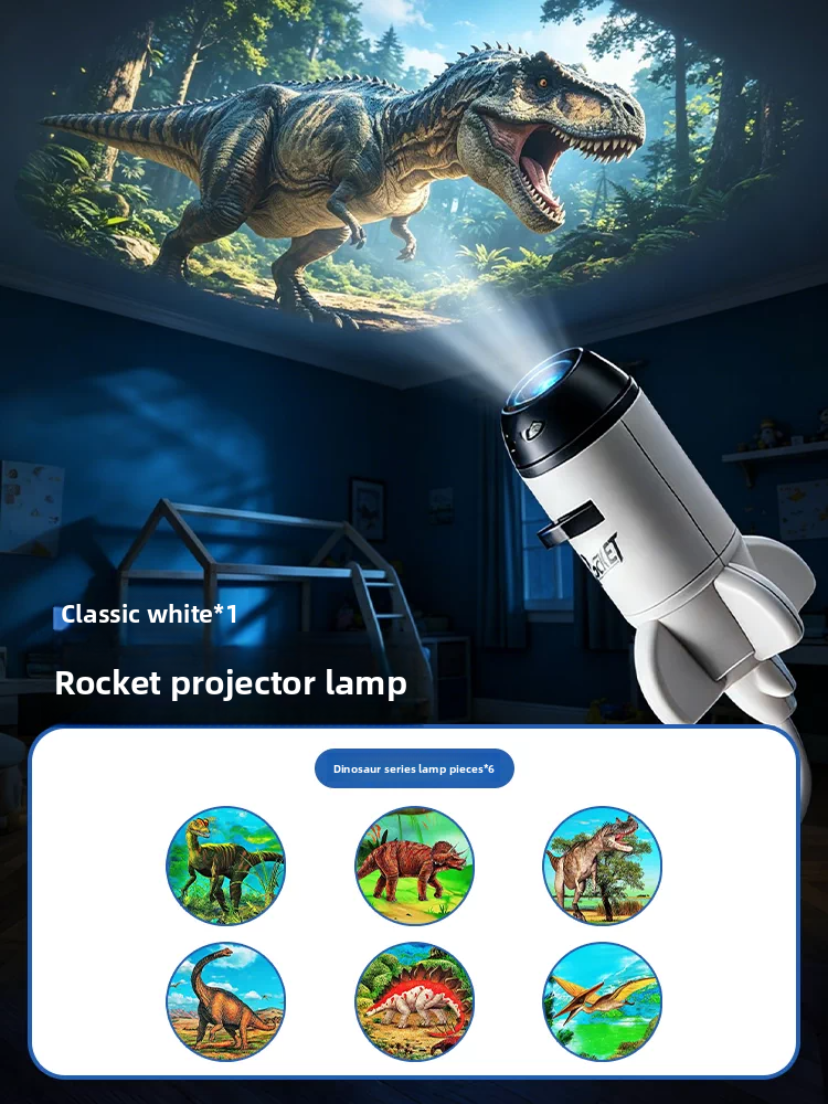 Starry Sky Projector Lamp – Galaxy, Planets & Dinosaur Slides