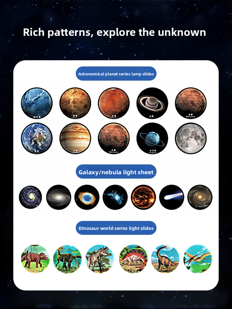 Starry Sky Projector Lamp – Galaxy, Planets & Dinosaur Slides