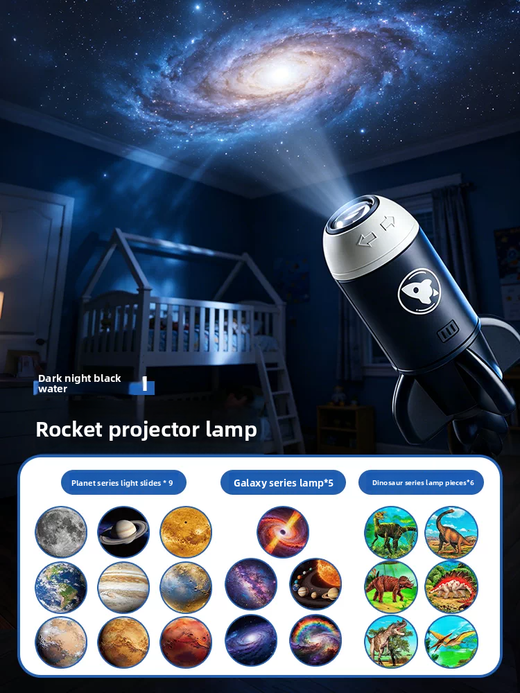 Starry Sky Projector Lamp – Galaxy, Planets & Dinosaur Slides